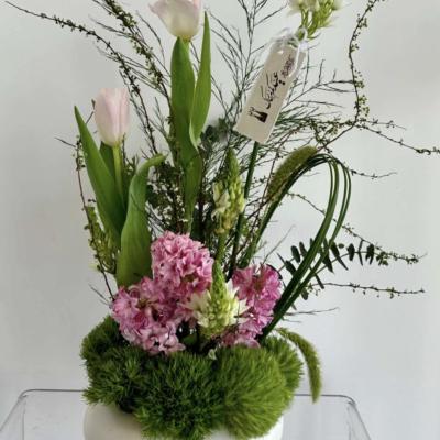 Vase Round white vase with accessories flowers